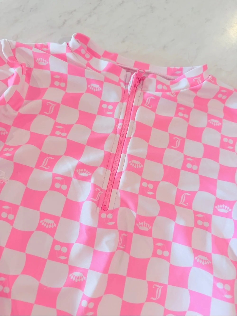 Juicy Couture Pink & White Checkered Long-Sleeve Rashguard